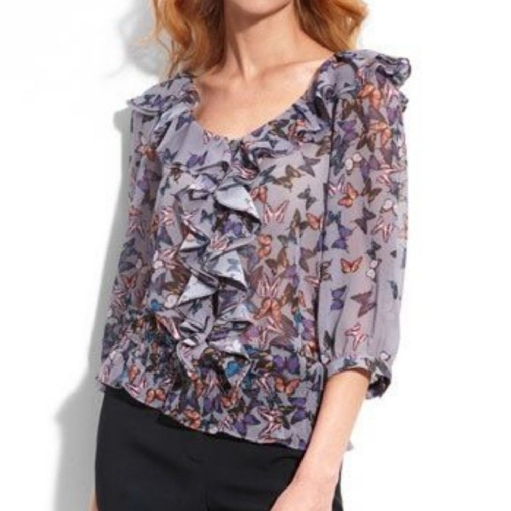 Ted Baker Multicolor Butterfly Ruffle Blouse